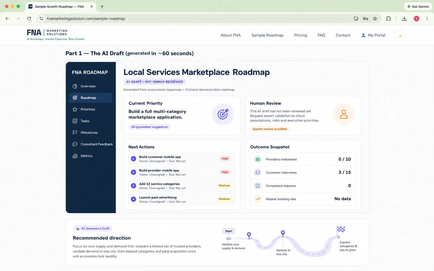 AI Roadmap & Planning Portal — demonstration interface direction