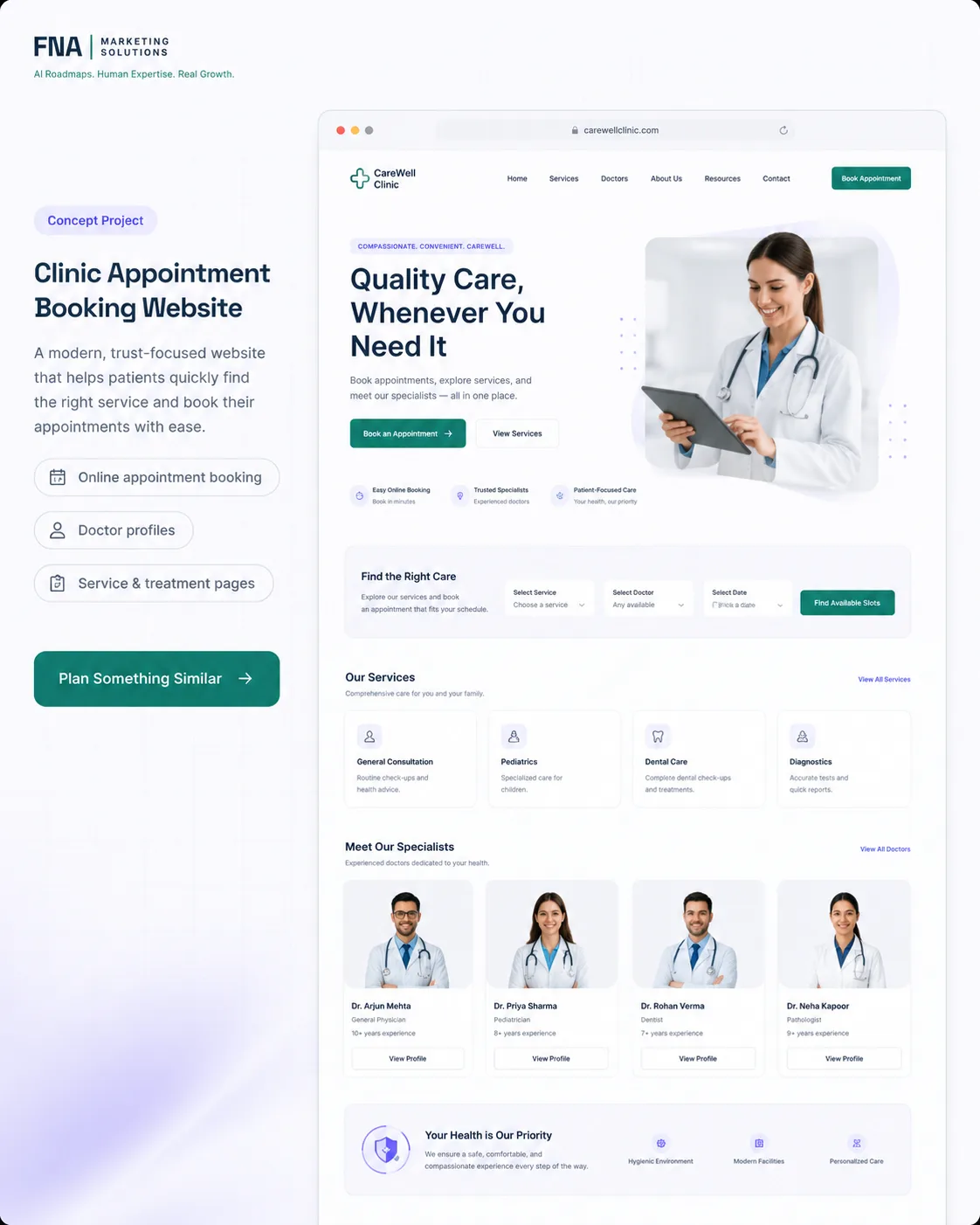 Clinic Appointment Booking Website — concept interface preview