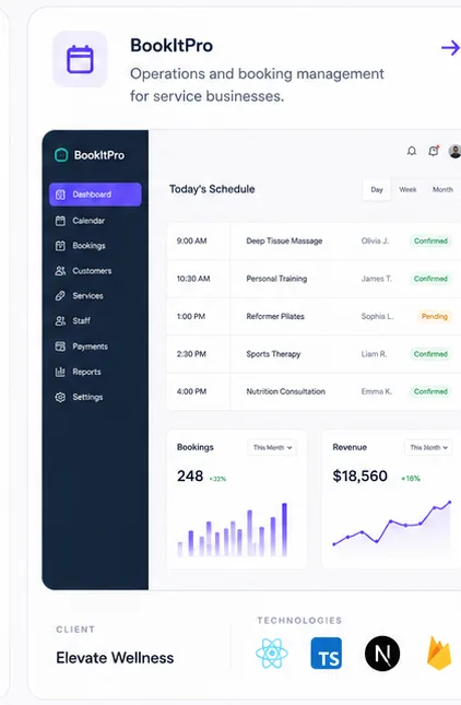 Booking & Operations Platform — concept interface preview