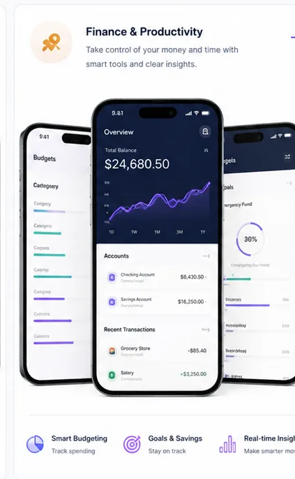 Finance & Productivity App — concept interface preview