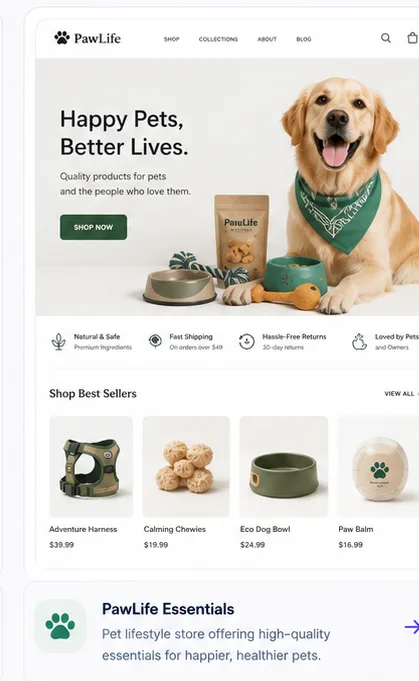 Pet Lifestyle Store — concept interface preview